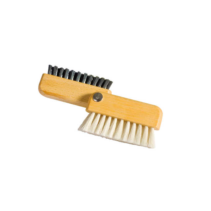 Compact cleaning brush with dual bristles and a pivoting smooth wood handle, designed for effective laptop dust removal in Home & Decor and Household Cleaning collections.