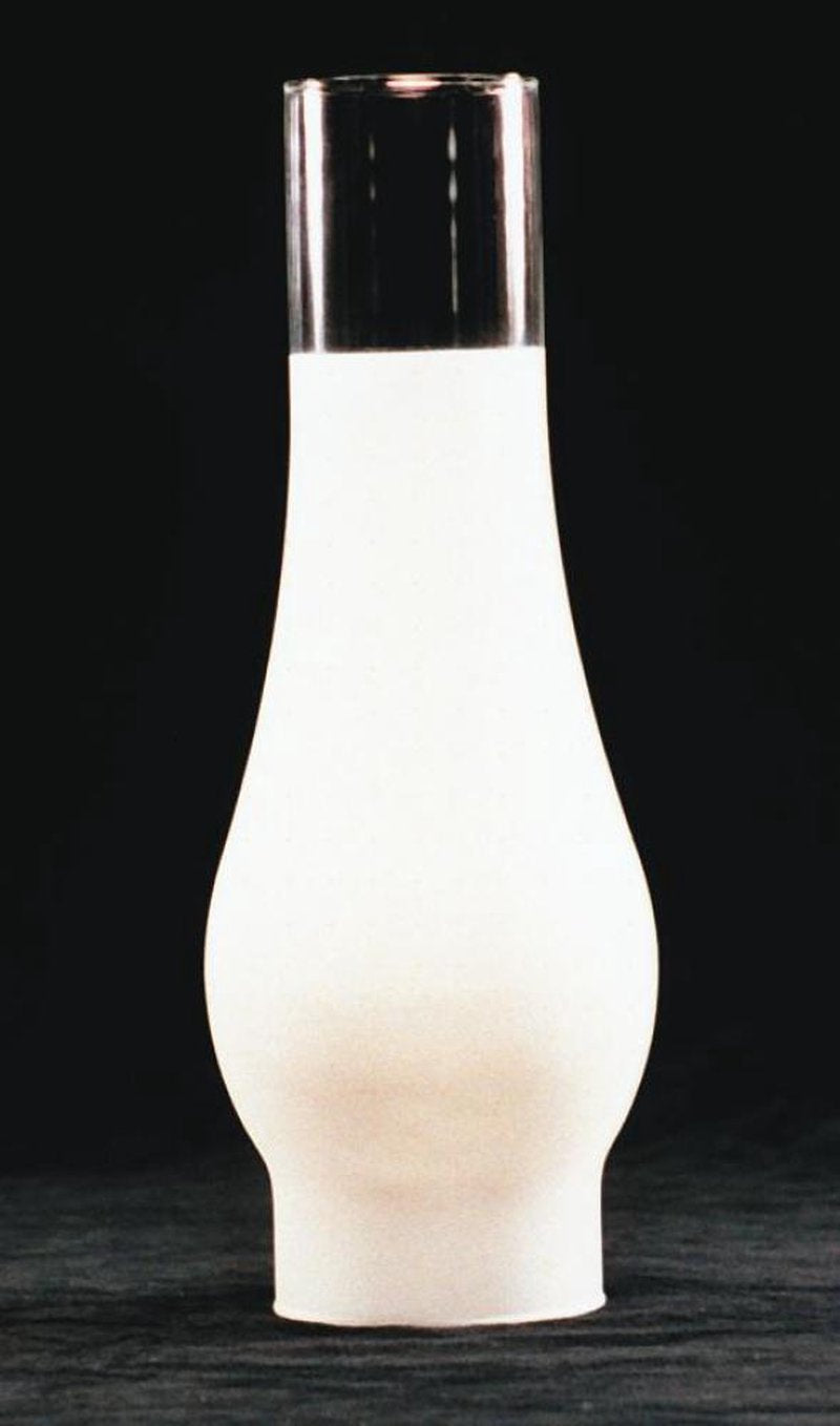 Handcrafted clear glass oil lamp chimney with a 2-5/8 inch base and distinctive bulge, designed for round wick lamps, featured in Lamps & Lighting, Parts and Accessories, Chimneys and Globes collections.