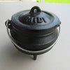 Small cast iron pot with three built-in legs and a metal handle, pre-seasoned with flaxseed oil, ideal for outdoor dining and cooking, featured in Kitchen & Food, Cookware, Cast Iron, and Best Sellers collections.