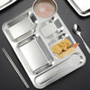 Stainless steel picnic tray with six compartments, showcasing crispy nuggets and dipping sauce, styled with chopsticks and spoon, ideal for Kitchen & Food, Dinnerware, Best Sellers, Promo Eligible, and Sale collections.