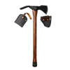 Pulaski axe with a hand-sharpened 1055 high carbon steel head and wooden handle, including protective canvas sheath, designed for chopping, digging, and cultivating in farm and garden work.