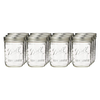 Set of 12 clear wide-mouth pint jars with metal lids, handcrafted and made in USA, perfect for food preservation, kitchen storage, canning, and crafting projects.