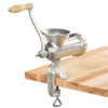 Hand-cranked #10 clamp-on meat grinder with wooden handle, made for medium and coarse grinding, suitable for Kitchen & Food, Specialty Equipment, Butchering Supplies, and Best Sellers collections.