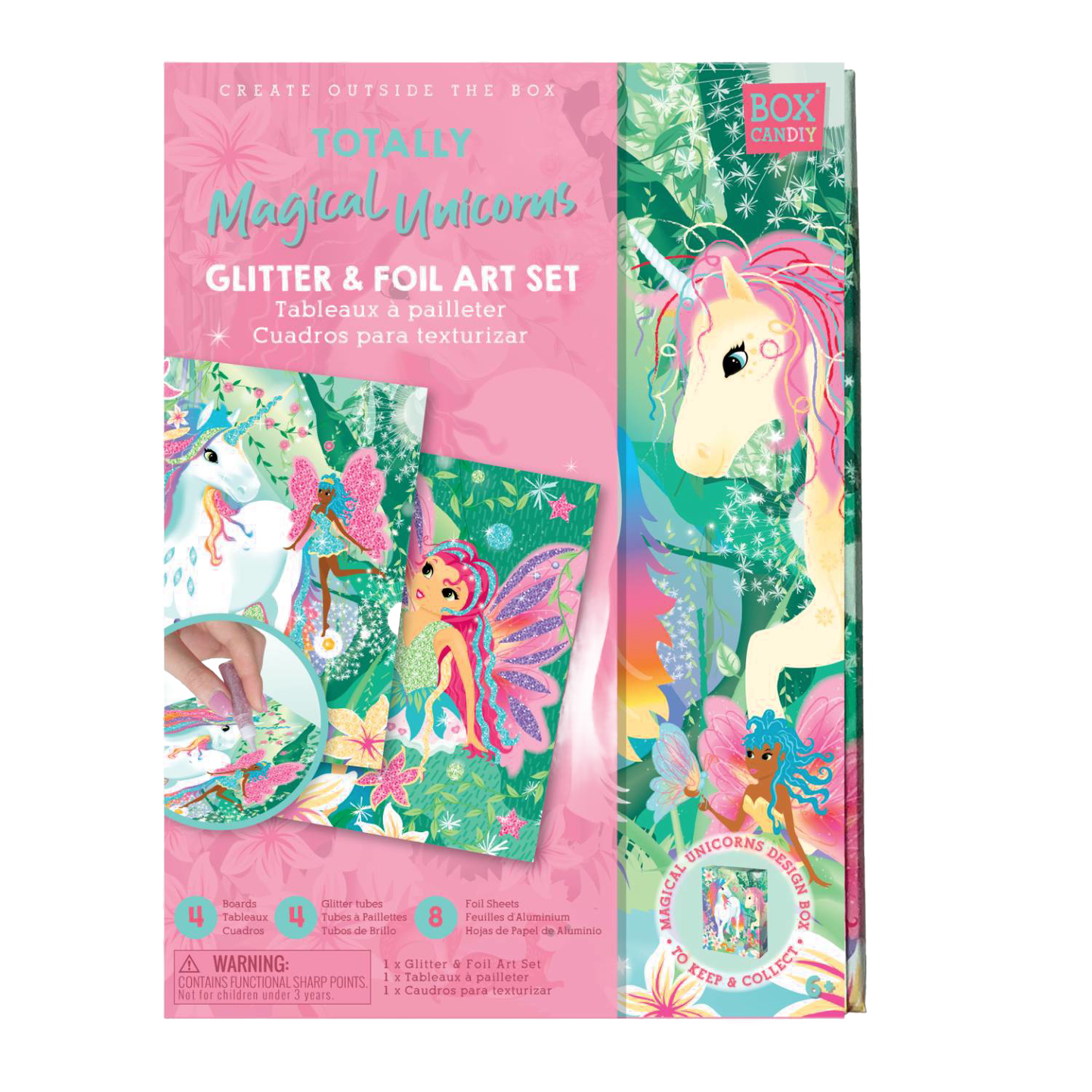 Brightly colored unicorn and fairy-themed glitter and foil art kit featuring multiple shimmer foil sheets and glitter tubes, designed for creative play in Toys, Arts and Crafts, and Children's Toys collections.