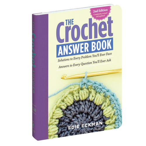 Soft yellow and purple cover of a crocheting guidebook featuring a partially completed round crochet motif in blue, green, and yellow yarn with a gold crochet hook, included in Sewing and Quilting, Home & Decor, Toys, Books & Games, and Best Sellers collections.