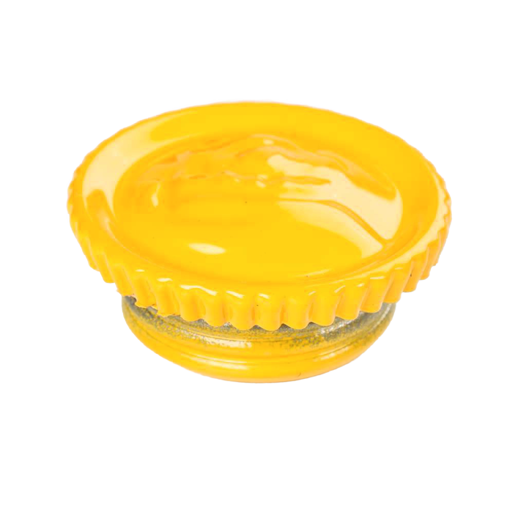 Bright yellow replacement filler cap with textured edges, crafted as a durable accessory for galvanized lanterns, featured in Lamps & Lighting, Emergency Supplies, and Parts and Accessories collections.