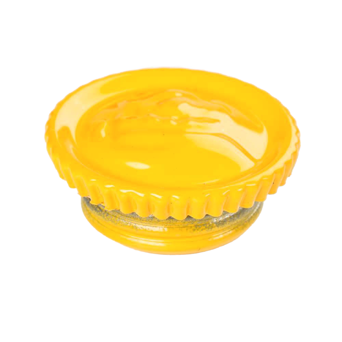 Bright yellow replacement filler cap with textured edges, crafted as a durable accessory for galvanized lanterns, featured in Lamps & Lighting, Emergency Supplies, and Parts and Accessories collections.