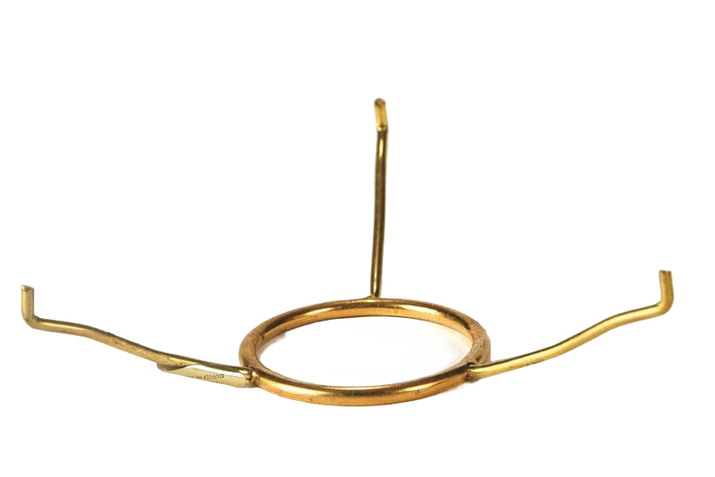 Polished brass tripod shade holder with curved arms and central ring, designed to support lamp shades, featured in Lamps & Lighting, Parts and Accessories, Shade Rings and Holders, Best Sellers, and Promo Eligible collections.