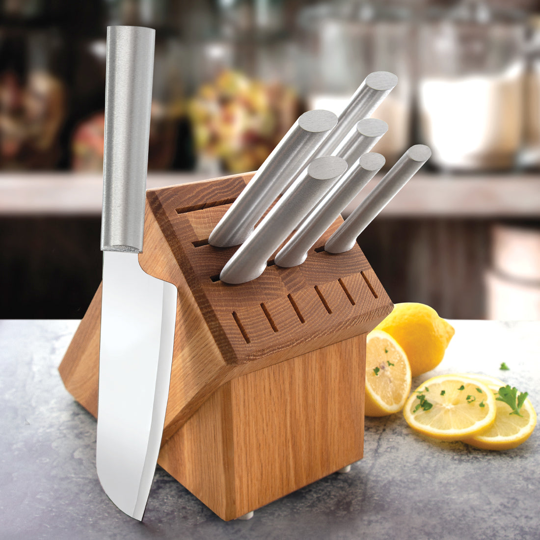Rada Essential Oak Block Knife Set with Aluminum Handles