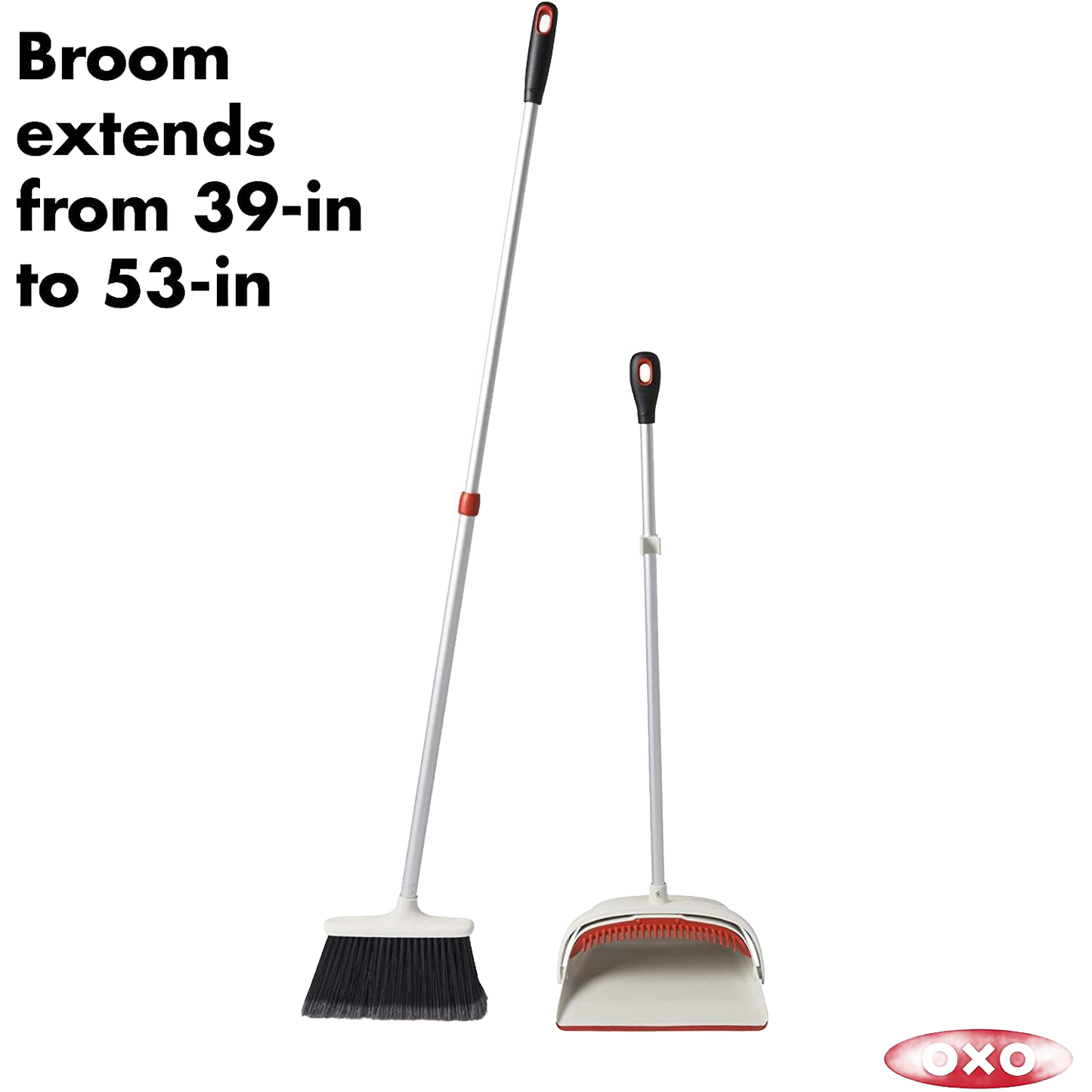 OXO Sweep Set featuring an extendable broom with flagged soft bristles and large dustpan, crafted for versatile household cleaning in Home & Decor, Cleaning Utensils, and Best Sellers collections.