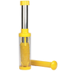 Corn stripper with stainless steel blade and durable plastic body in yellow, designed to remove kernels swiftly into a clear cylinder, ideal for Kitchen & Food, Food Preservation, and Freezing collections.