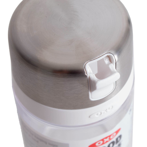 Close-up of a stainless steel lid with a white plastic flip-top spout on a clear glass sugar dispenser designed to keep sugar dry and easy to pour, perfect for Kitchen & Food, Kitchen Gadgets, Storage and Serving, Best Sellers, and Promo Eligible collections.