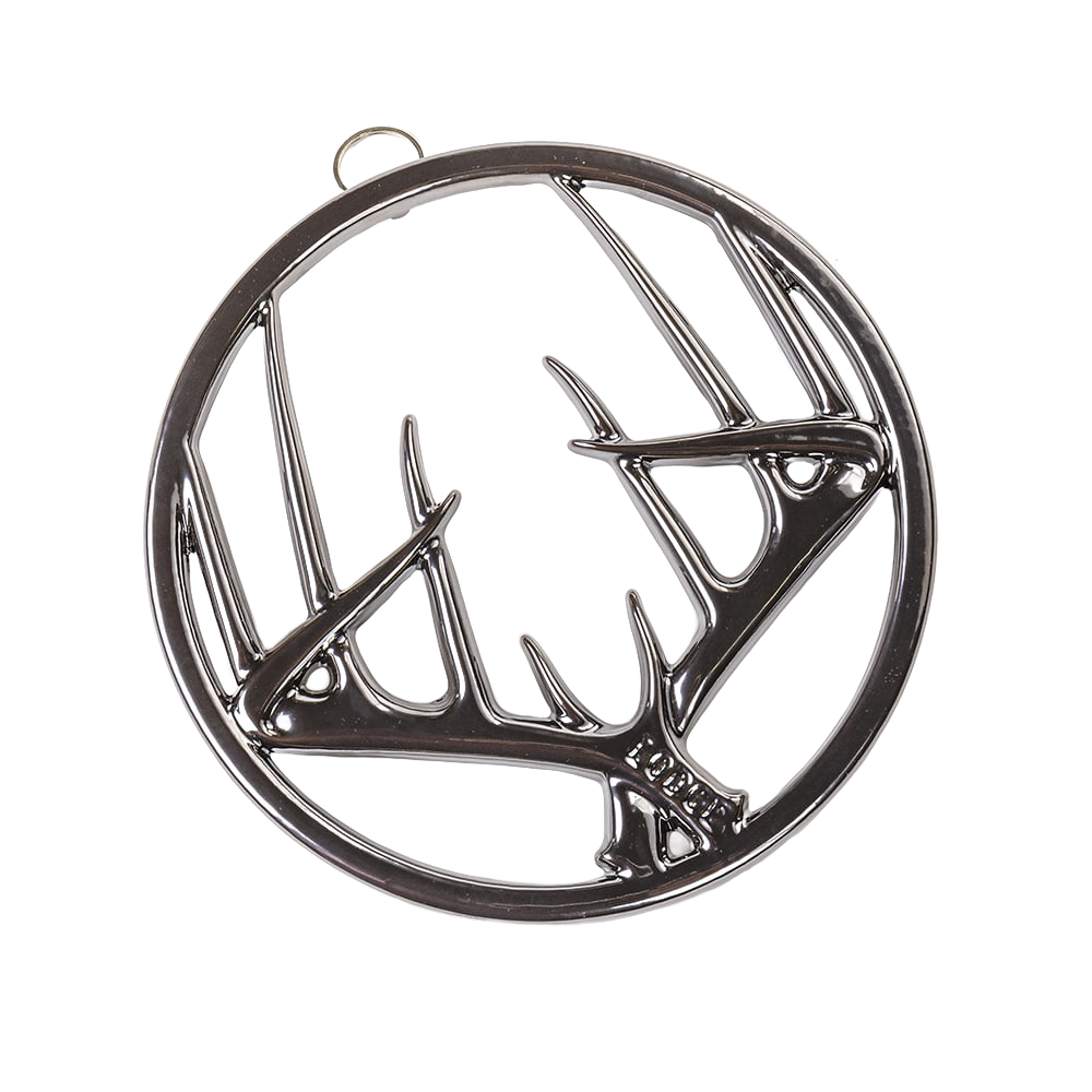 Round metal trivet featuring an antler design with polished finish, built-in hanger, and sturdy feet for heat protection, ideal for Kitchen & Food, Dinnerware, Storage and Serving, Best Sellers, and Promo Eligible collections.