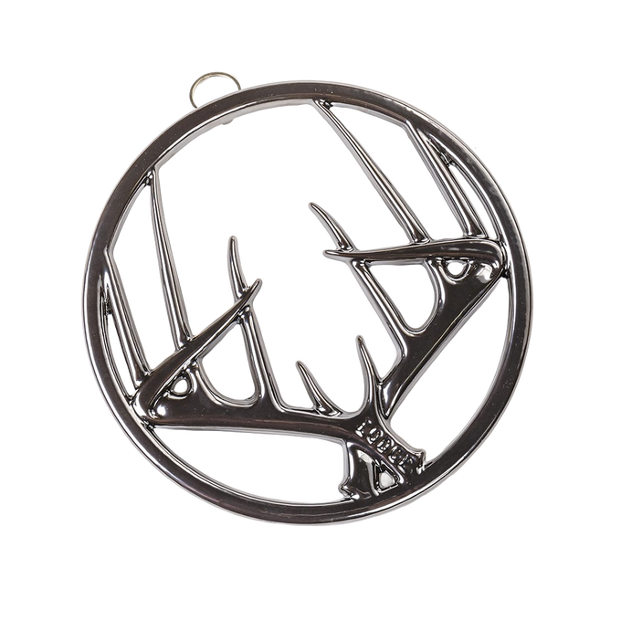 Round metal trivet featuring an antler design with polished finish, built-in hanger, and sturdy feet for heat protection, ideal for Kitchen & Food, Dinnerware, Storage and Serving, Best Sellers, and Promo Eligible collections.