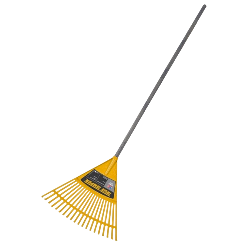 Child-sized durable yellow metal leaf rake with a sturdy handle designed for ages 6 and up, suitable for real outdoor gardening and featured in Toys, Children's Toys, Outdoor Play, Best Sellers, and Promo Eligible collections.