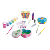 Unique decorate-your-own craft kit featuring three resin items including two treasure boxes and a butterfly bank, with paints, brushes, stickers, and glitter glue for arts and crafts indoor play in children's toys and best sellers.