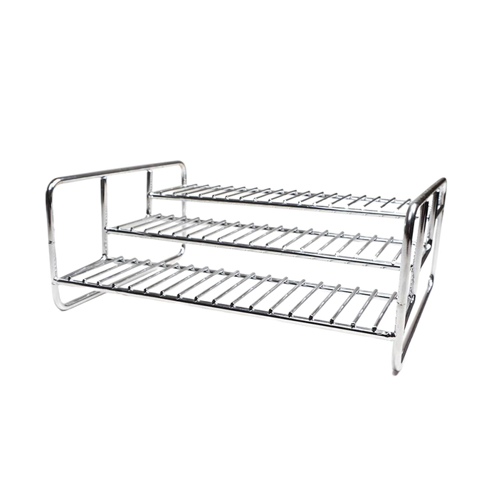 Chromed steel wire 3-tier rack designed for organized storage of cans and bottles in kitchen, bathroom, or office, featured in Kitchen & Food and Storage and Serving collections.