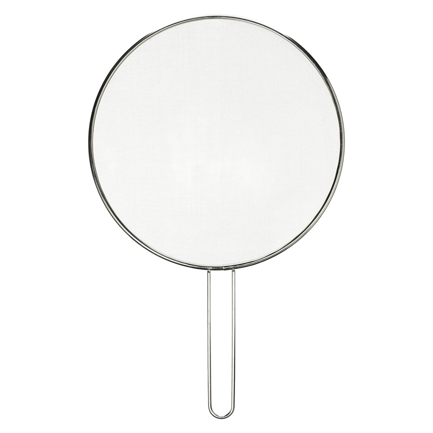 Round stainless steel splatter screen with fine mesh and long handle designed to protect kitchen surfaces during cooking, featured in Kitchen & Food, Kitchen Gadgets, Cooking and Baking Helpers, Best Sellers, and Promo Eligible collections.