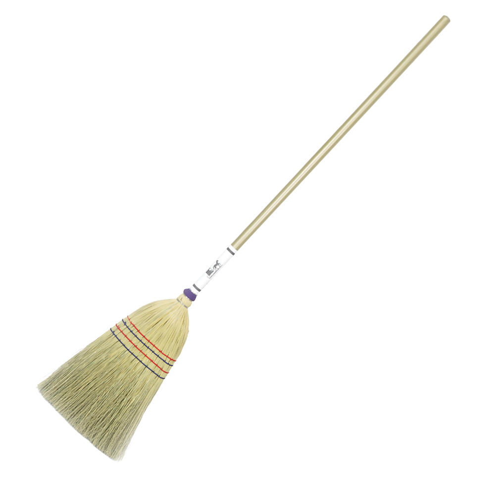 Handcrafted authentic corn straw broom with wooden handle, Amish made in USA, ideal for sweeping hardwood floors, tile, and patios, featured in Home & Decor and Household Cleaning collections.