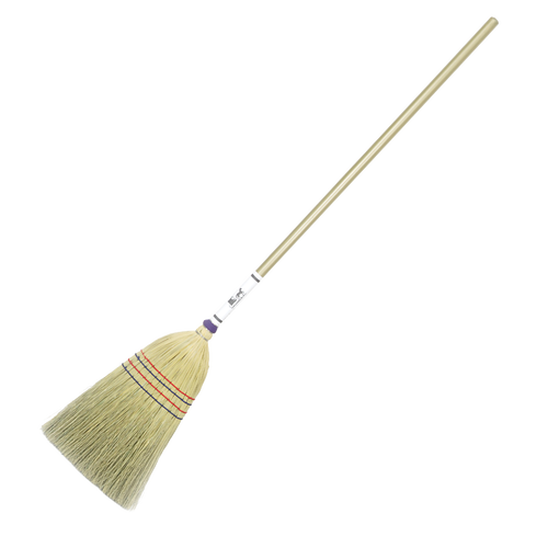 Handcrafted authentic corn straw broom with wooden handle, Amish made in USA, ideal for sweeping hardwood floors, tile, and patios, featured in Home & Decor and Household Cleaning collections.