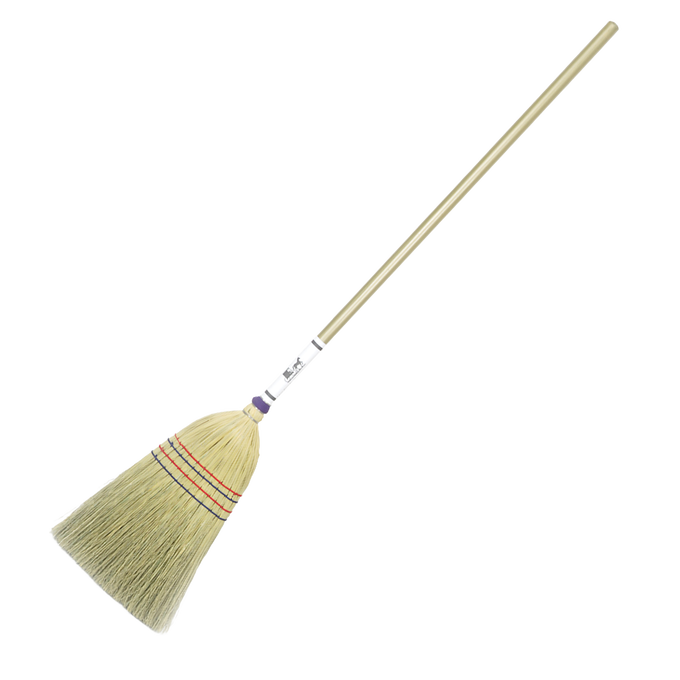 Handcrafted authentic corn straw broom with wooden handle, Amish made in USA, ideal for sweeping hardwood floors, tile, and patios, featured in Home & Decor and Household Cleaning collections.