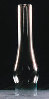 Clear glass oil lamp chimney with a 2-7/8 inch base and bulged midsection, handcrafted for lamps and lighting, parts and accessories, and chimneys and globes collections.