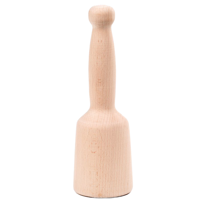 Durable natural hardwood carver’s mallet with a bell-shaped head and rounded handle, handcrafted for comfort and precision in wood cutting and carving tasks.