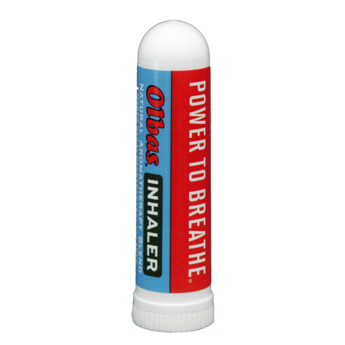 Compact all-natural inhaler in a white plastic tube with red and blue label reading "Power to Breathe," ideal for Health & Wellness, Health Remedies, Best Sellers, and Promo Eligible collections.