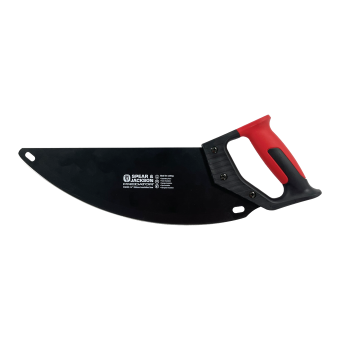 Insulation saw with carbon steel curved blade and ergonomic red and black handle, designed for smooth cutting in farm, garden, and hand tools collections.