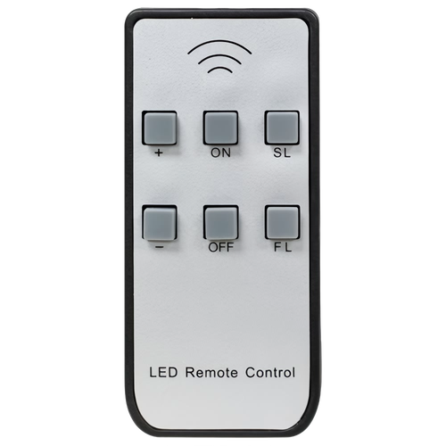 Compact LED remote control with six buttons including power, brightness adjustment, and timer functions, designed for use with LED clip-on candle lights in Home & Decor, Holiday Decor, Best Sellers, and Promo Eligible collections.