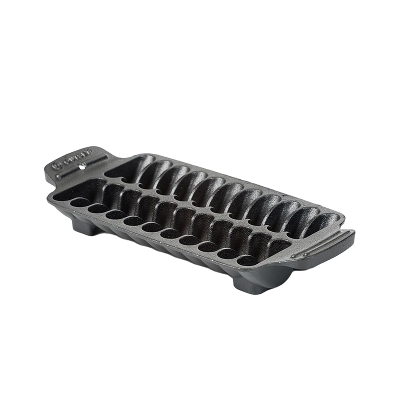 Handcrafted cast iron grill pan with individual wells designed for grilling jumbo shrimp, ideal for Kitchen & Food, Cast Iron, Grilling, Stoves, Cookware, and Best Sellers collections.