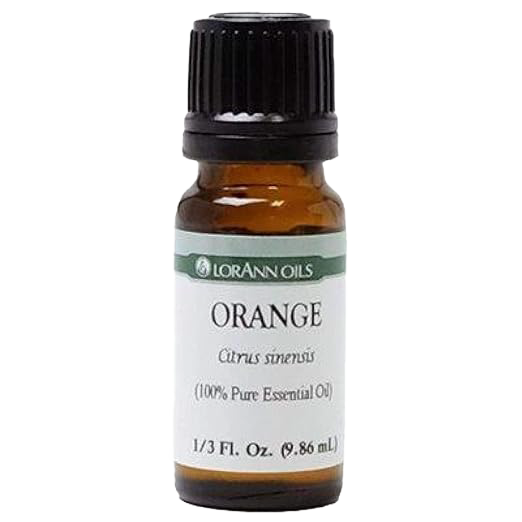 Small amber glass bottle with black cap containing pure orange essential oil, ideal for Health & Wellness, Candles and Candlemaking, and Soapmaking Supplies collections.