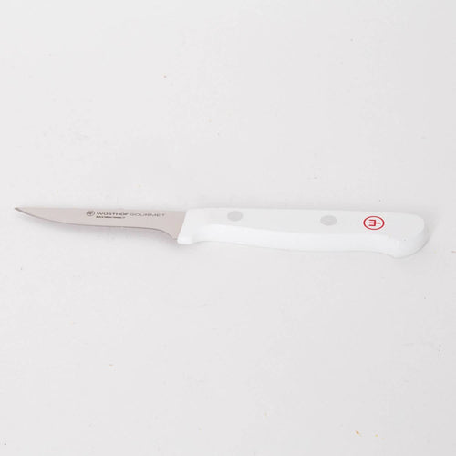 Kitchen paring knife with stainless steel blade and smooth white handle featuring rivet accents, crafted for precise food prep in Kitchen & Food, Knives & Axes, and Food Prep collections.