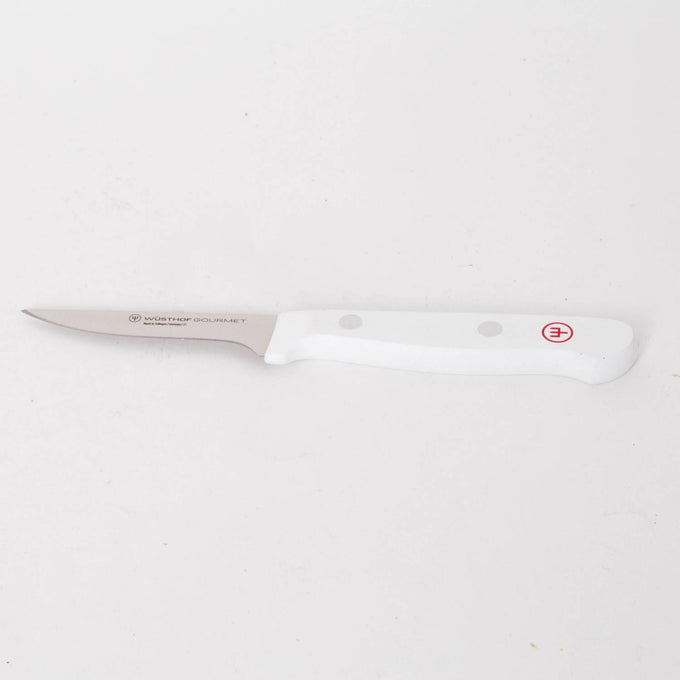 Kitchen paring knife with stainless steel blade and smooth white handle featuring rivet accents, crafted for precise food prep in Kitchen & Food, Knives & Axes, and Food Prep collections.