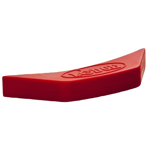 Red silicone assist handle holder designed to protect hands from heat up to 450°F, fits most cast iron assist handles, ideal for Kitchen & Food, Cookware, Cast Iron, Best Sellers, Promo Eligible collections.