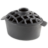 Heavy-duty flat black cast iron stovetop steamer with a lattice lid designed for use on wood stoves, adding moisture naturally, featured in Stoves and Hearth Accessories collections.