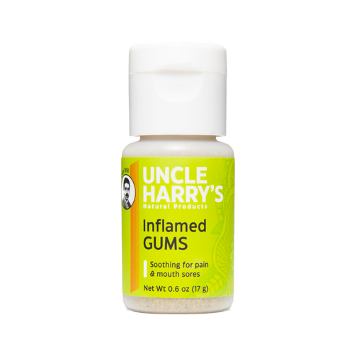 Small handcrafted bottle of Uncle Harry’s tooth powder for soothing inflamed gums and mouth sores, made in USA, featured in Health & Wellness and Grooming and Personal Hygiene collections.