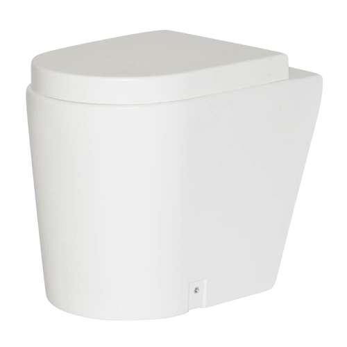 Compact white composting toilet with smooth lines and vented base, designed for easy installation and odor control in RVs and tiny homes, featured in Appliances and Best Sellers.