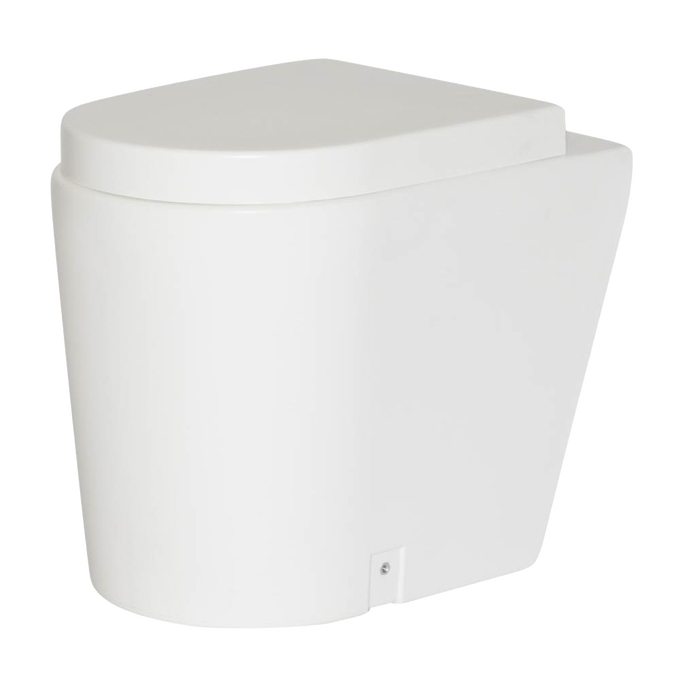 Compact white composting toilet with smooth lines and vented base, designed for easy installation and odor control in RVs and tiny homes, featured in Appliances and Best Sellers.