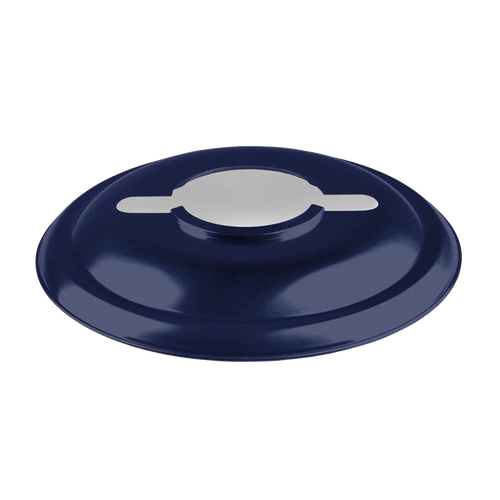 Handcrafted steel reflector shade in deep blue with a smooth finish, designed to direct light downward and reduce glare for oil lanterns, featured in Lamps & Lighting and Emergency Supplies collections.