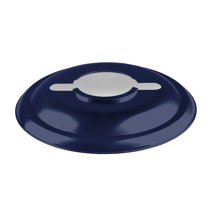 Handcrafted steel reflector shade in deep blue with a smooth finish, designed to direct light downward and reduce glare for oil lanterns, featured in Lamps & Lighting and Emergency Supplies collections.