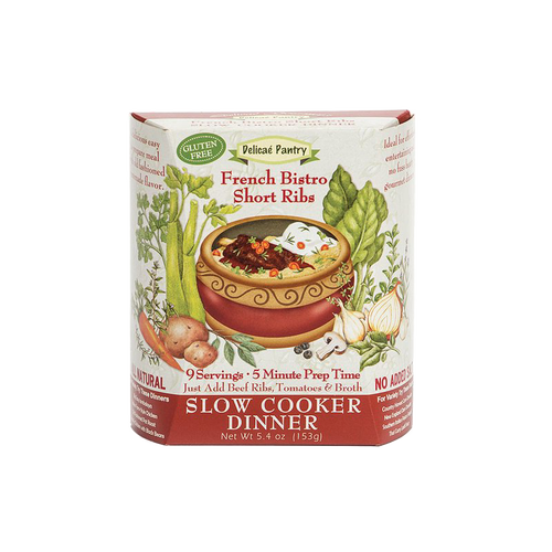 Handcrafted all-natural slow cooker dinner mix for French Bistro short ribs with gluten-free ingredients, low sodium, no preservatives, made in USA, ideal for Kitchen & Food and Dry Goods collections.