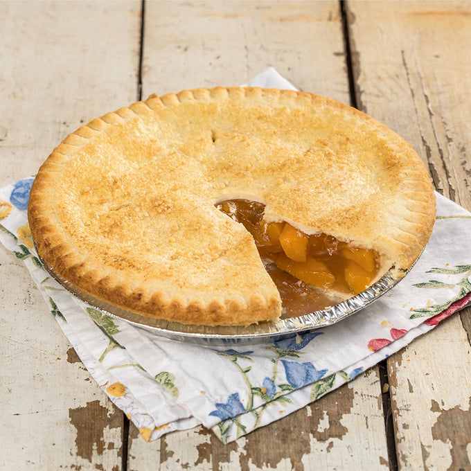 Handcrafted peach pie with golden, flaky crust and juicy peach filling, made in USA Amish Country, perfect for Kitchen & Food, Snacks and Sweets, and USA Made collections.