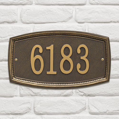 Bronze custom address plaque with raised numbers and traditional raised border, handcrafted in the USA, ideal for enhancing curb appeal in Home & Decor and Mailboxes collections.