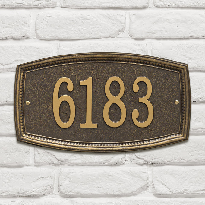 Bronze custom address plaque with raised numbers and traditional raised border, handcrafted in the USA, ideal for enhancing curb appeal in Home & Decor and Mailboxes collections.