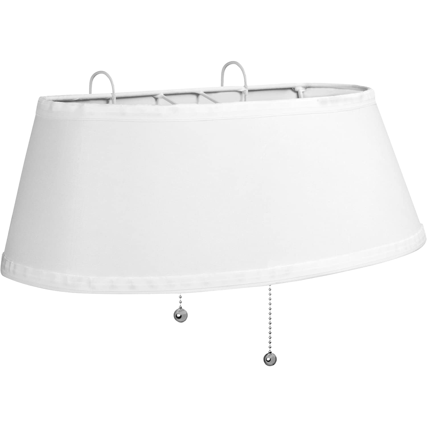 Ivory-colored double headboard lamp shade with two pull chains and hanging hooks, designed for focused lighting over the shoulder, featured in Home & Decor and Lamps & Lighting collections.
