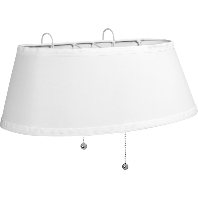 Ivory-colored double headboard lamp shade with two pull chains and hanging hooks, designed for focused lighting over the shoulder, featured in Home & Decor and Lamps & Lighting collections.