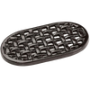 Black enamel oval trivet with a lattice pattern, designed to protect stoves from heat damage, included in Stoves, Hearth Accessories, Best Sellers, and Promo Eligible collections.