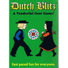 Vintage-style game box cover featuring cartoon Amish boy and girl in traditional dress facing each other on bright green background, promoting a fast-paced, handcrafted card game in Toys, Books & Games and USA Made collections.