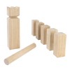 Handcrafted wooden lawn game pieces including a king block with crowned top, rectangular kubbs, and a throwing dowel, designed for outdoor fun and strategy in Toys, Books & Games and Lawn Games collections.